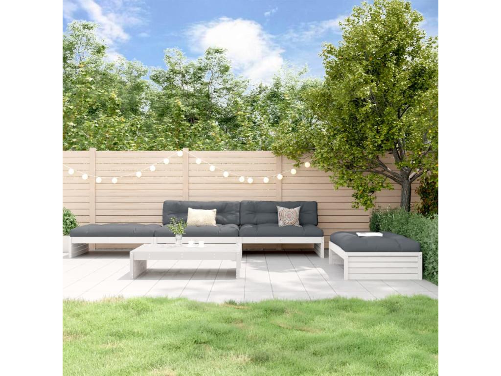 Salon de jardin 5 pcs avec coussins blanc bois massif ULVU90302