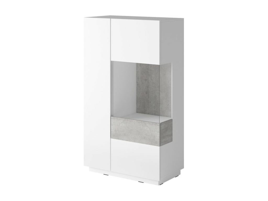 Buffet haut avec collection Boislis deux portes- Coloris blanc et gris béton- Porte vitrée à droite ZJFK01119