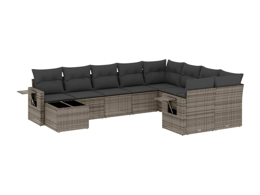 Salon de jardin avec coussins 10 pièces gris résine tressée SRKX37051