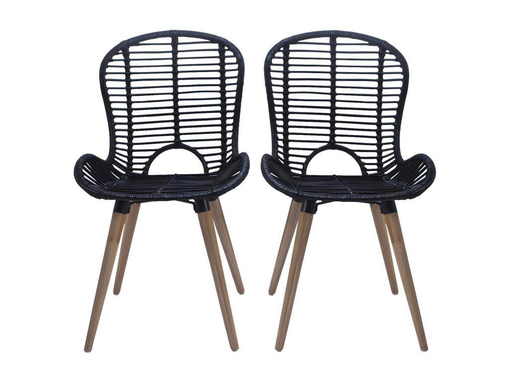 Chaises à manger lot de 4 noir rotin naturel PIEK38587