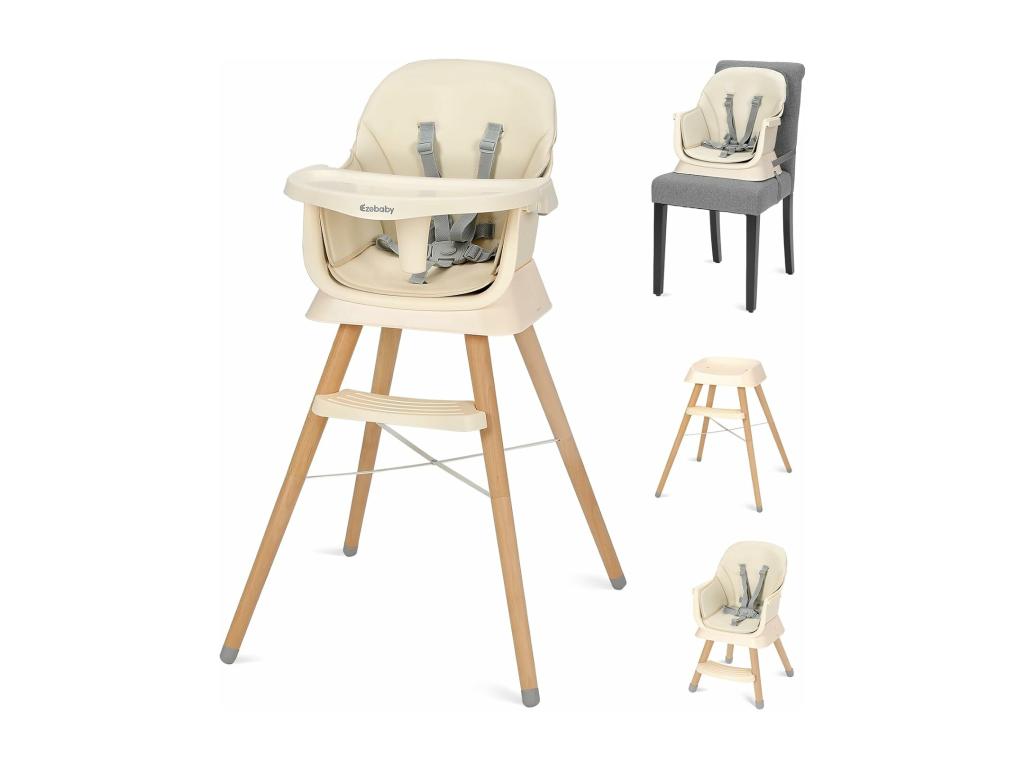 Ventoriq 6 en 1 Chaise Haute Bébé Siège d'Appoint Chaise pour Enfants Multifonctionnelle Repose-Pieds pour Bébé à partir de 6 mois Beige MHYM58375