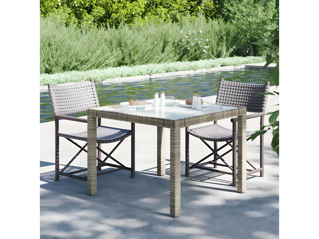 Boislis Premium - Table de jardin 90x90x75 cm Verre trempé et résine tressée Gris QCYG57748