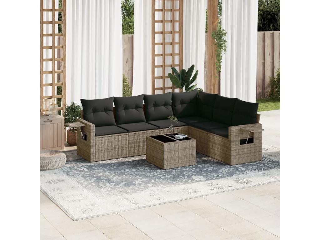 Salon de jardin avec coussins 7 pièces gris résine tressée FXLT79006