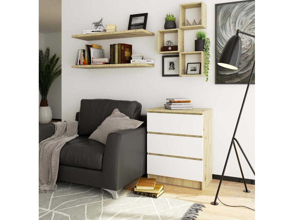 Commode Ventoriq K60 Chêne Ventoriq 60 cm 3 tiroirs façade Blanche 60x40x77 cm KAFB91436