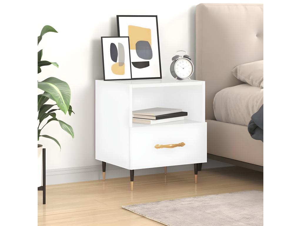 Table de chevet blanc brillant 40x35x47,5 cm bois d'ingénierie ODUL11371