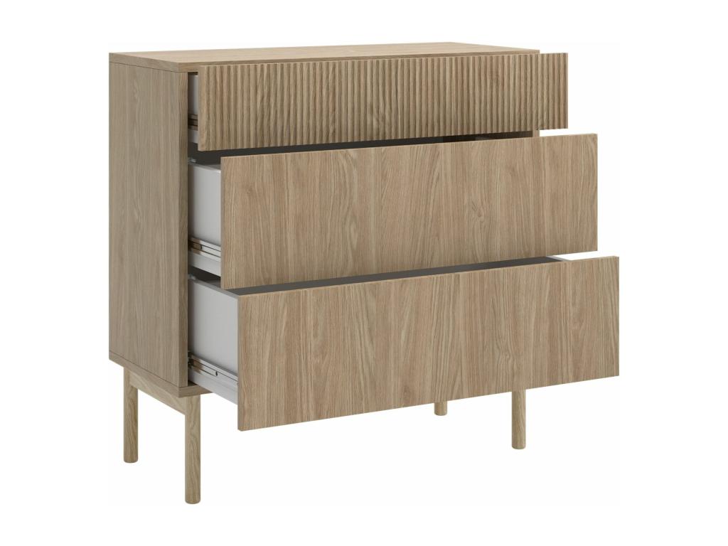 Commode - 90 cm - 3 tiroirs - aspect chêne - Ventoriq KVUF70009