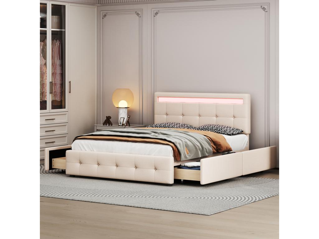 Lit avec tiroirs 140x200 cm - Lit avec sommier à Boislis dossier - Boislis IYEE66421