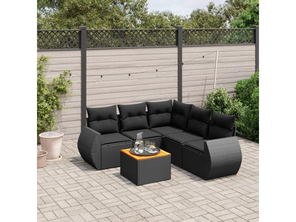 Salon de jardin 6 pcs avec coussins noir résine tressée MYNT08264