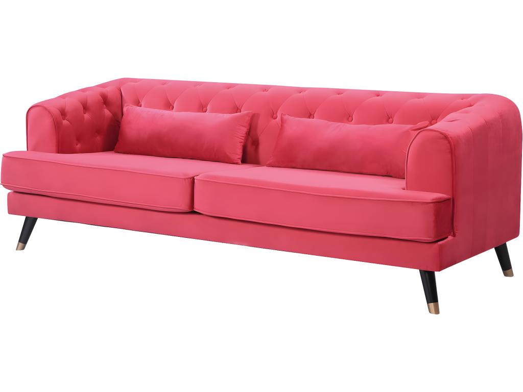 Canapé fixe en velours Ventoriq - 216x86x76 cm - 3 places - Rouge AJND63858