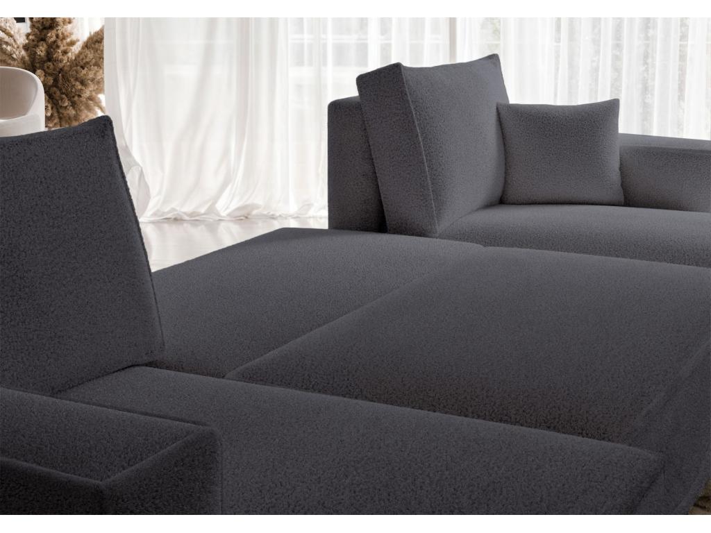 Canapé d'angle U convertible - en boucle gris foncé - Boislis CAEM74105
