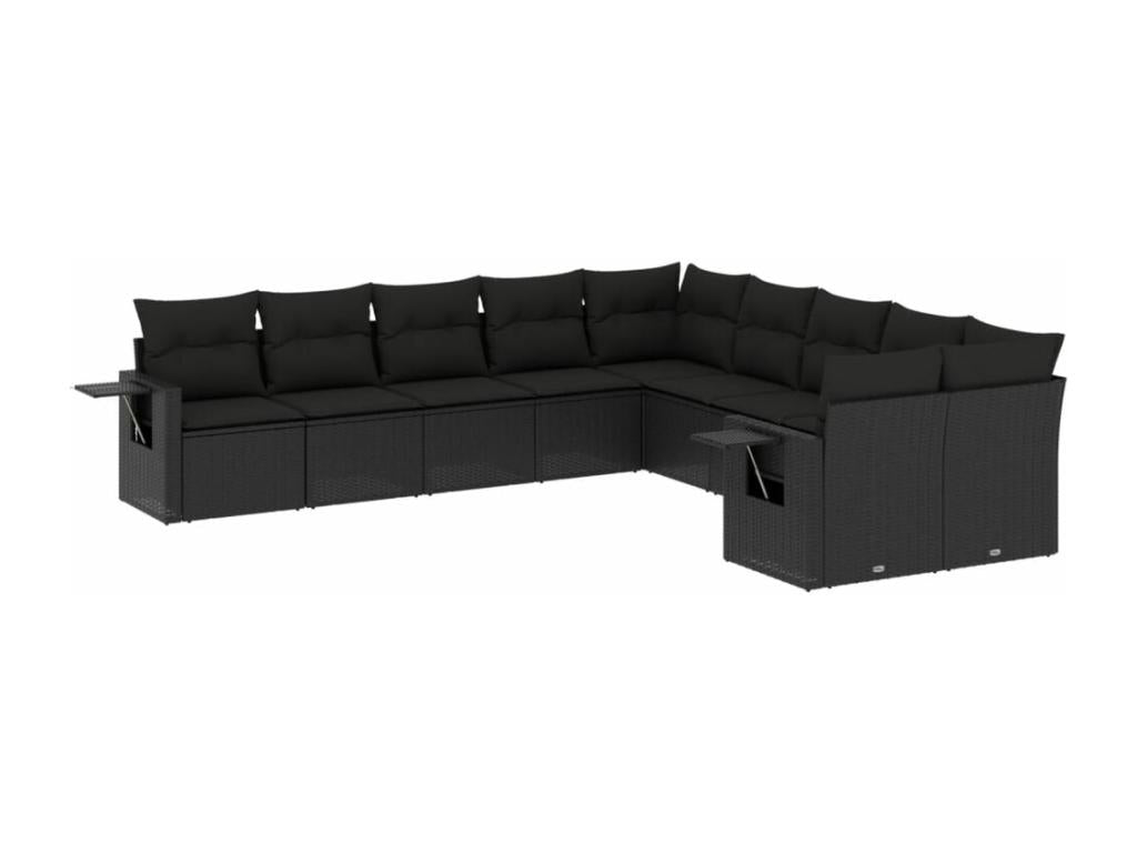 Salon de jardin 10 pièces avec coussins noir résine tressée CSQG95267