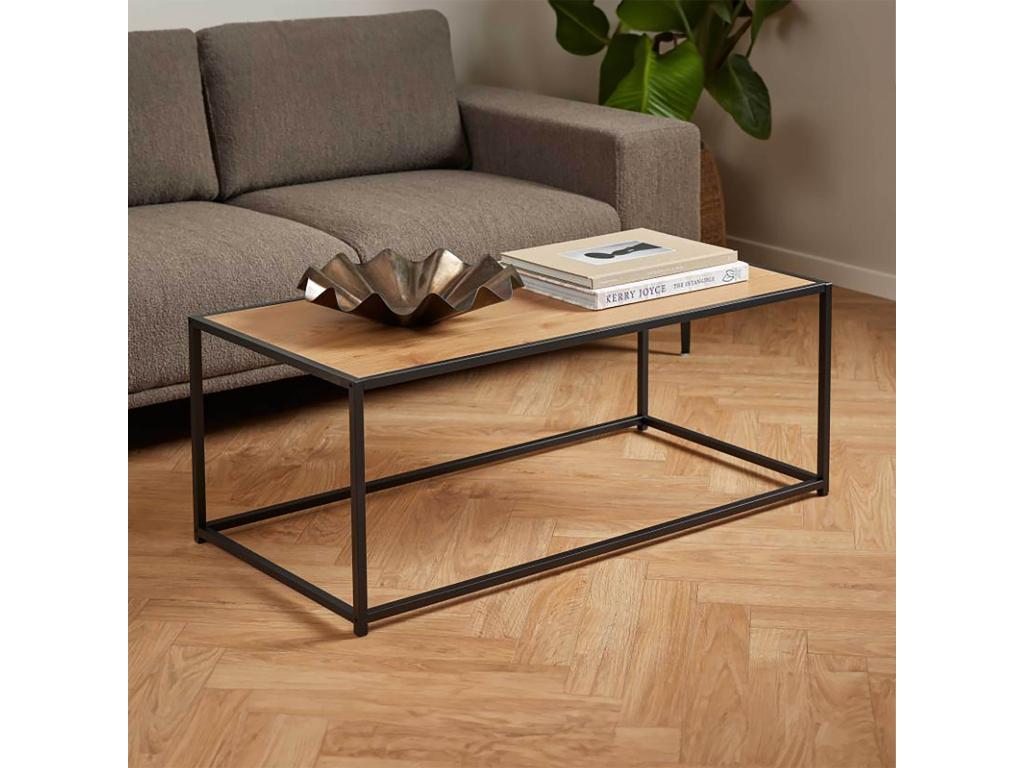 Table basse rectangulaire moderne en acier et MDF effet chêne UMQW69798