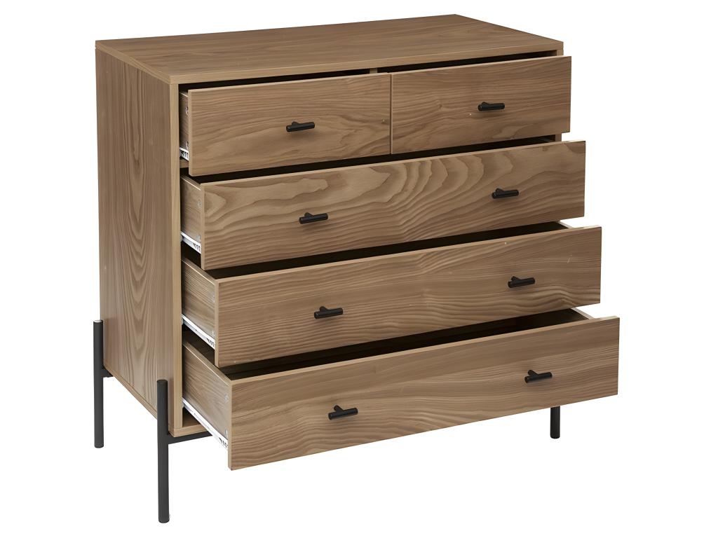 Commode 5 Tiroirs Design Boislis 83cm Naturel INTS74199
