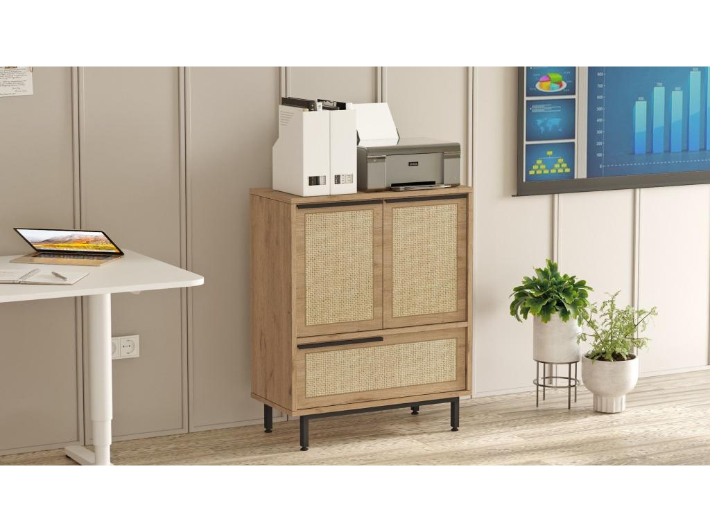 Commode Boislis L75xH90cm Bois et Rotin clair HVMD90103