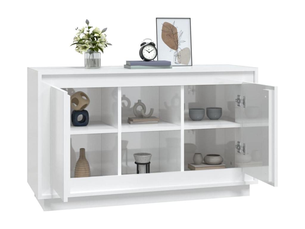 Buffet blanc brillant 102x35x60 cm bois d'ingénierie RGIL73470