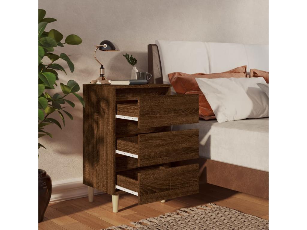 Table de chevet avec pieds en bois Chêne marron 40x35x69 cm NMNM12508