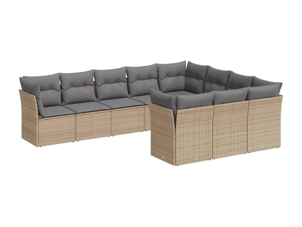 Salon de jardin avec coussins 10 pièces beige résine tressée YRYR93984