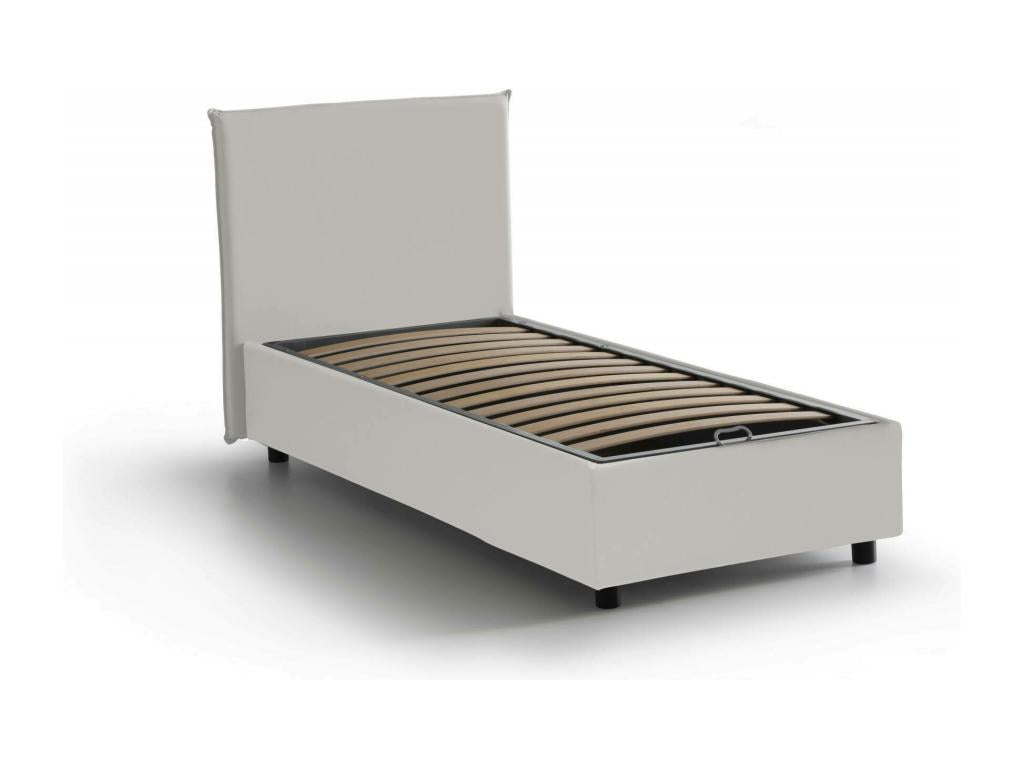 Lit simple Ventoriq Lit coffre avec revêtement en éco-cuir Made in Italy Ouverture frontale adaptée pour matelas 80x200 cm Blanc RAOG23095