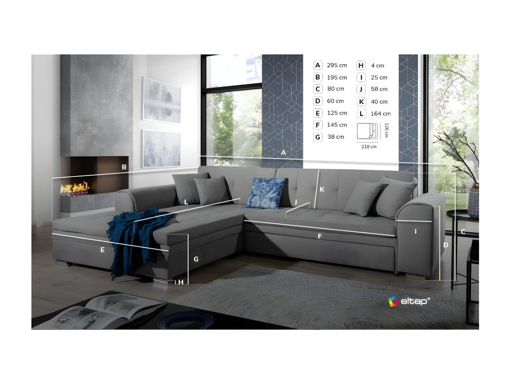 Canapé d'angle gauche convertible 4 places tissu et simili beige Ventoriq 295cm RQMP83766