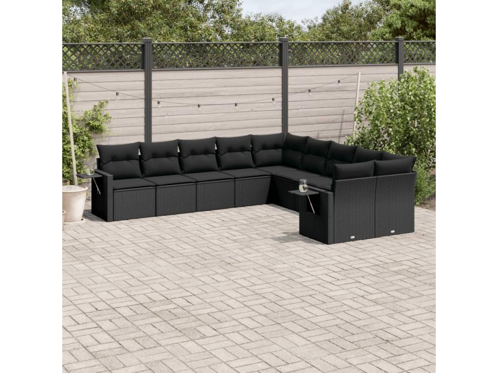 Salon de jardin 10 pièces avec coussins noir résine tressée CSQG95267