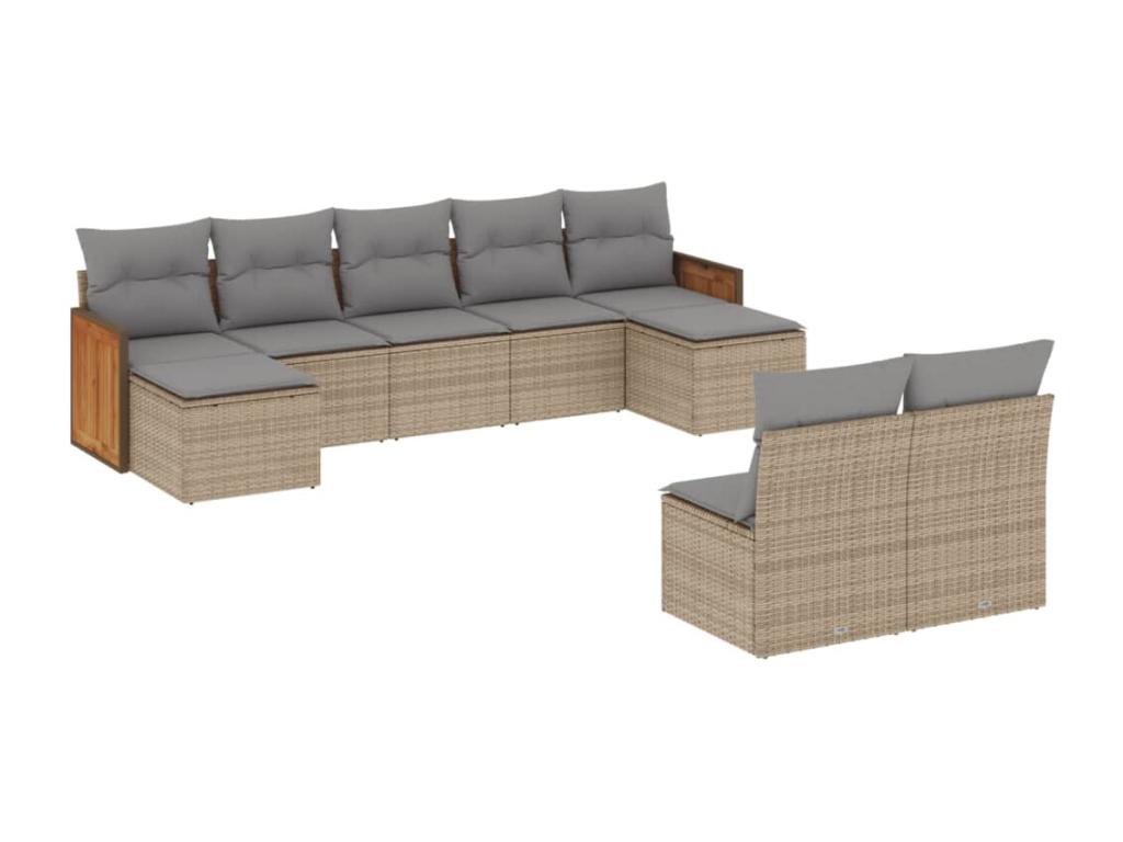 Salon de jardin avec coussins 9 pièces beige résine tressée CWKX64815