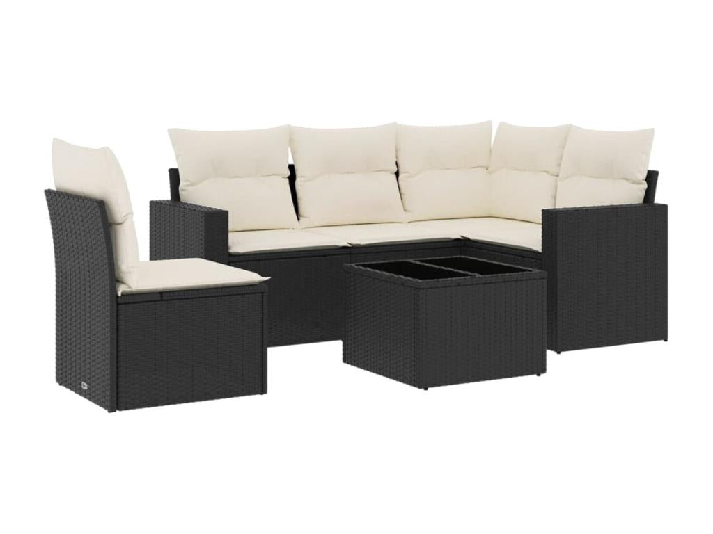 Salon de jardin 6 pcs avec coussins noir résine tressée OCPN59398