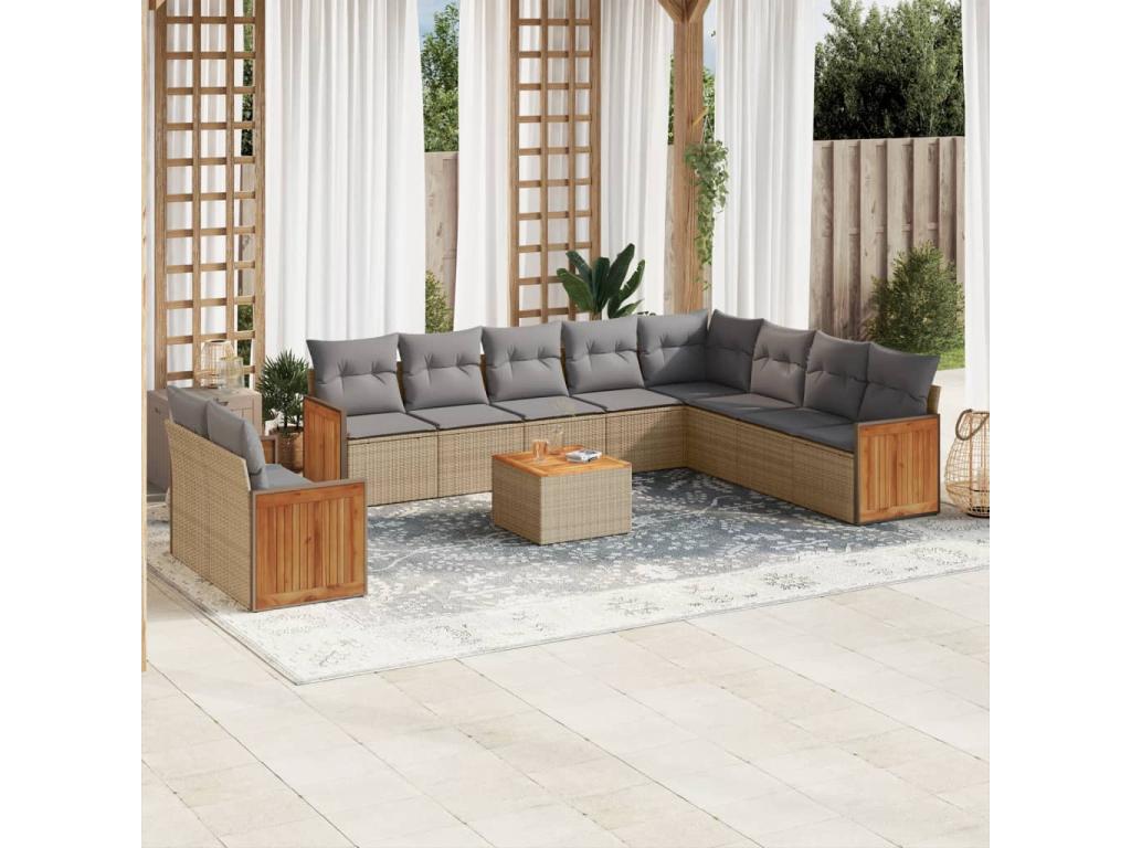 Salon de jardin 11 pcs avec coussins beige résine tressée QVVP94091