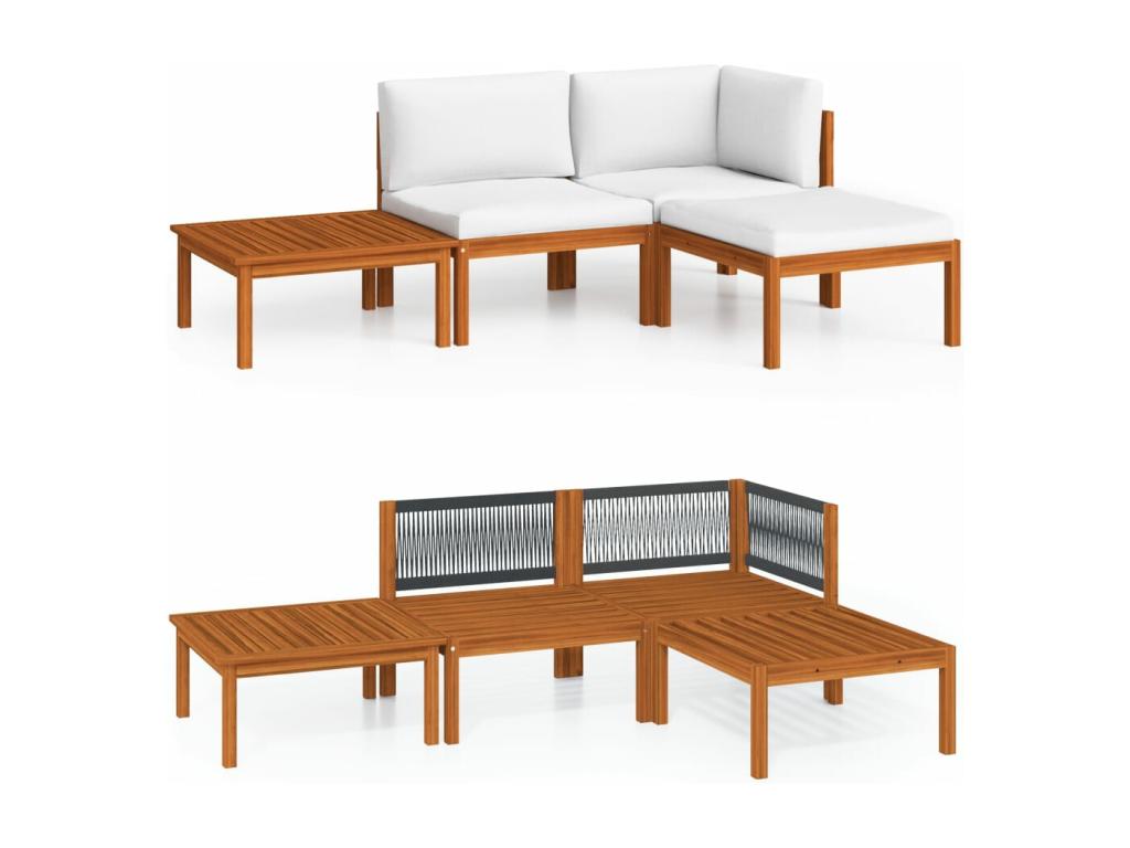 Salon de jardin 4 pcs avec coussins Crème Bois d'Boislis solide IRWO21425