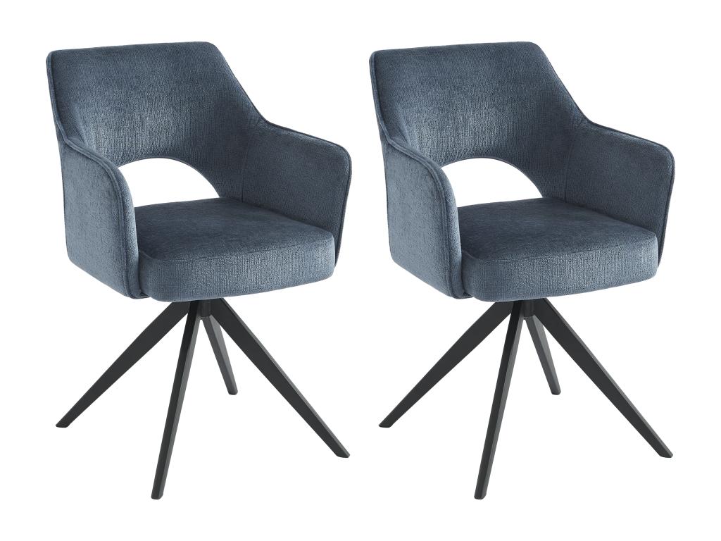 Lot de 2 chaises pivotantes avec accoudoirs en tissu et métal noir - Bleu - Ventoriq FYKV99331