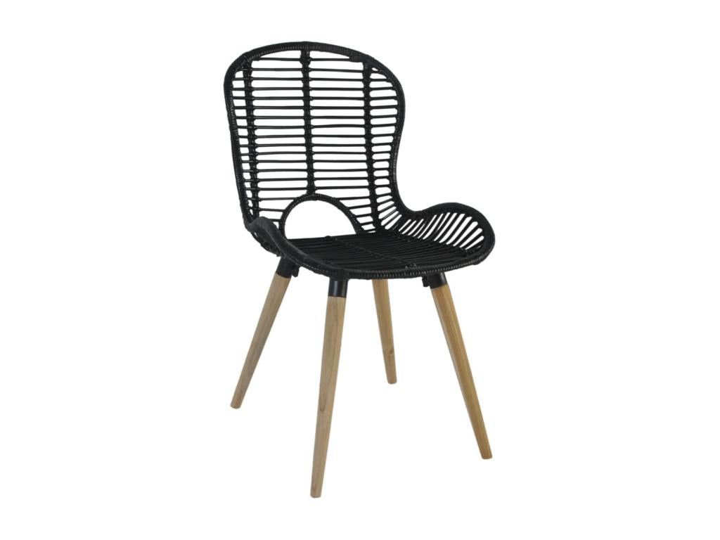 Chaises à manger lot de 4 noir rotin naturel PIEK38587