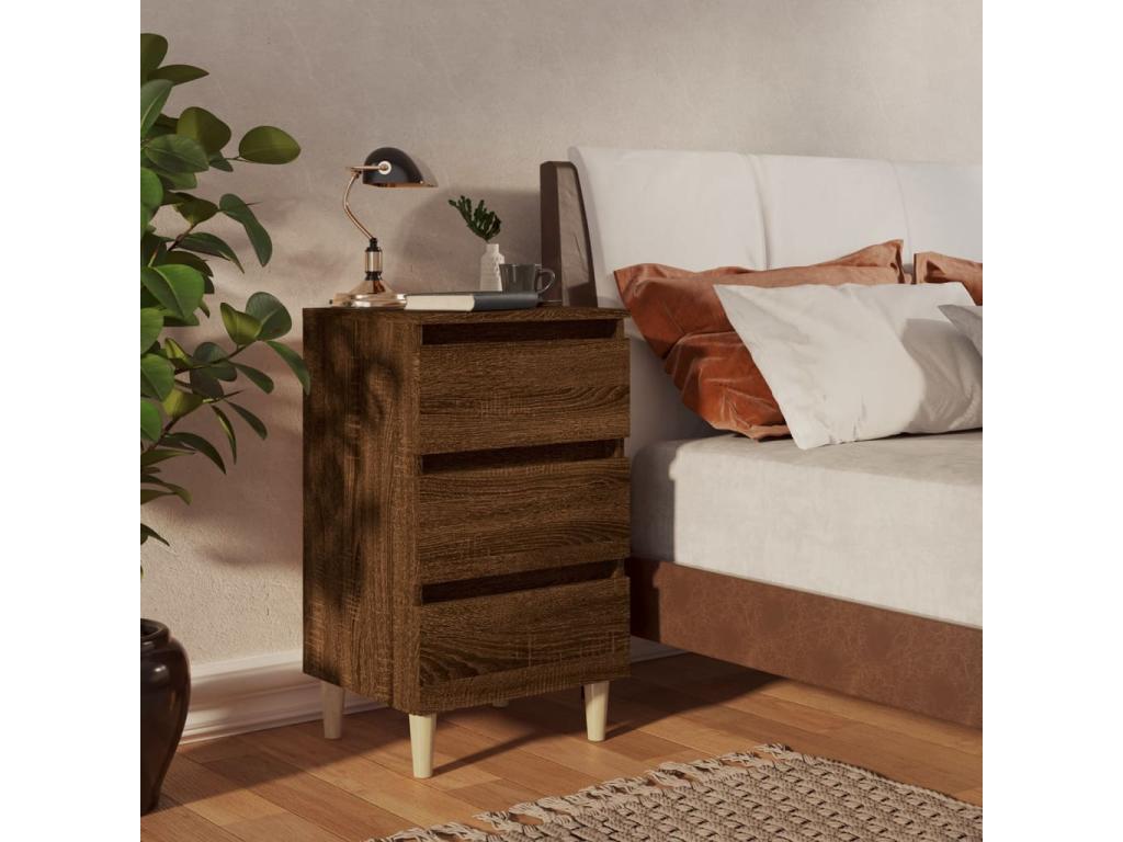 Table de chevet avec pieds en bois Chêne marron 40x35x69 cm NMNM12508