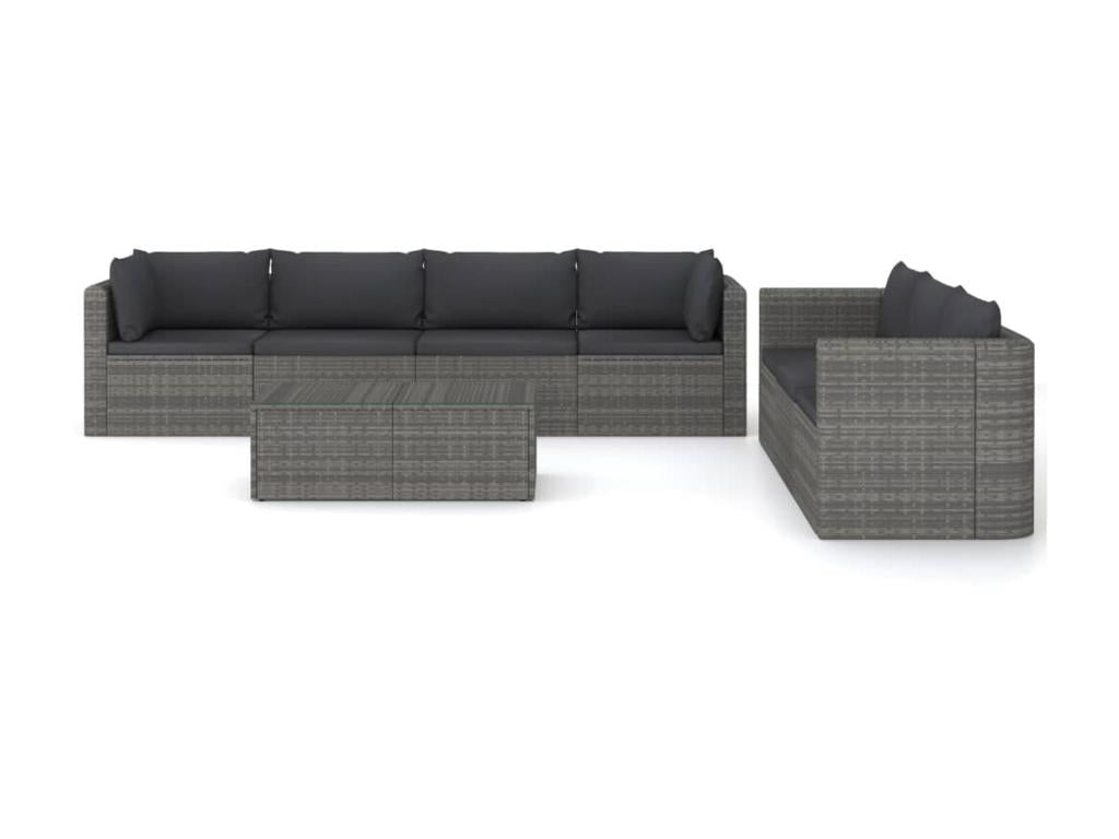 Salon de jardin 8 pcs avec coussins Résine tressée Gris 32 FDFZ30492