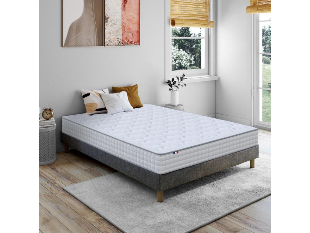 Pack literie complet ASTRE matelas sommier couette et oreillers fabriqué en France Dimensions - 140x190 cm WLYU06181