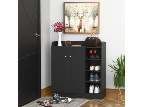 Armoire / étagère / meuble à chaussures très pratique en panneaux de particules noir HDLG69767