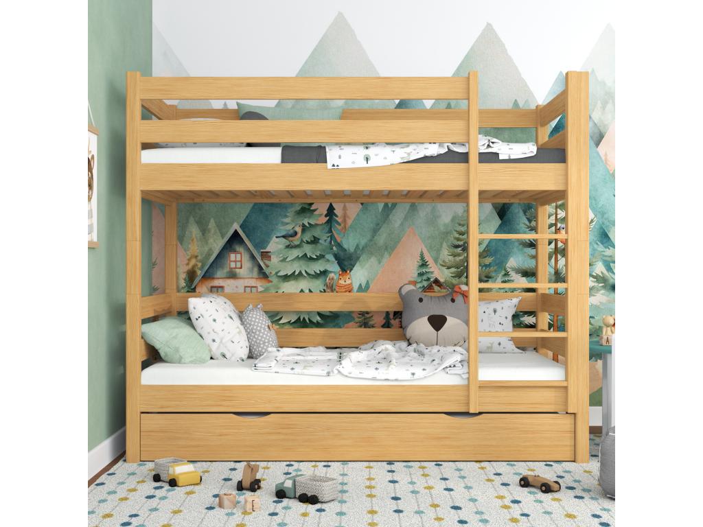 Lit superposé en bois - avec tiroir pour matelas N01 Pin Naturel 90x180 VCQA50322