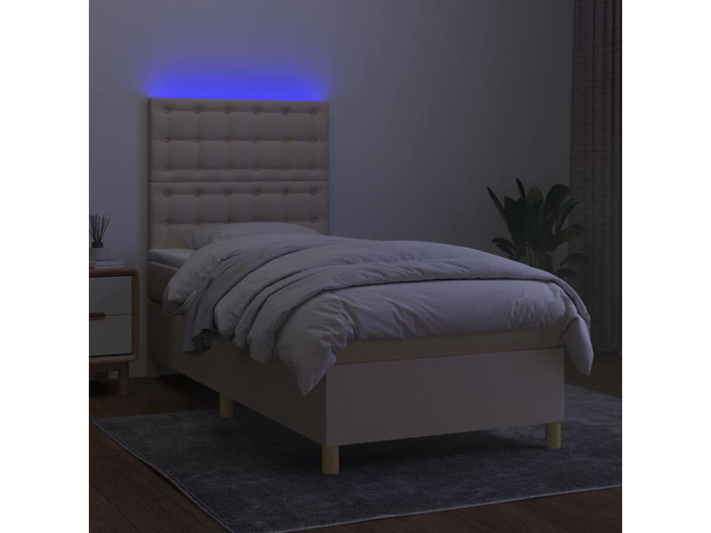 Sommier à Ventoriq de lit et matelas et LED Crème 90x200 cm Tissu RNZF22449