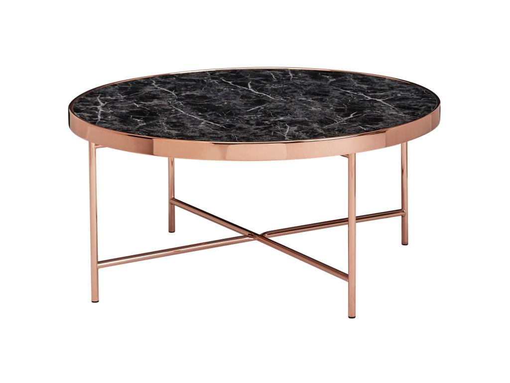 table basse aspect marbre noir table de salon ronde 82,5 cm cuivre OXAU01075