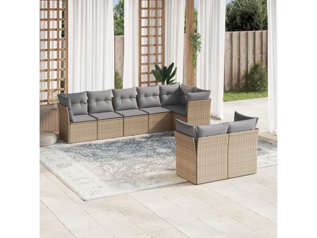 Salon de jardin avec coussins 8 pcs beige résine tressée XJXY66839