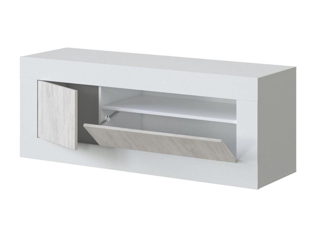 Meuble TV Boislis Buffet pour téléBoislis de salon Meuble TV 2 portes 139x42h53 cm Chêne et Blanc ZZKN37964