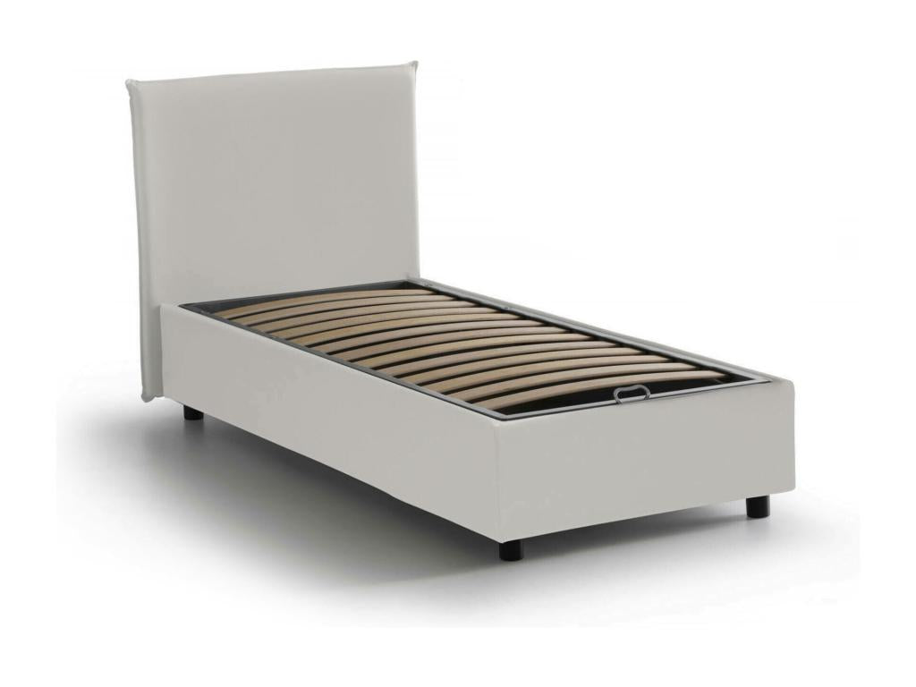Lit simple Ventoriq Lit coffre avec revêtement en éco-cuir Made in Italy Ouverture frontale adaptée pour matelas 80x200 cm Blanc RAOG23095