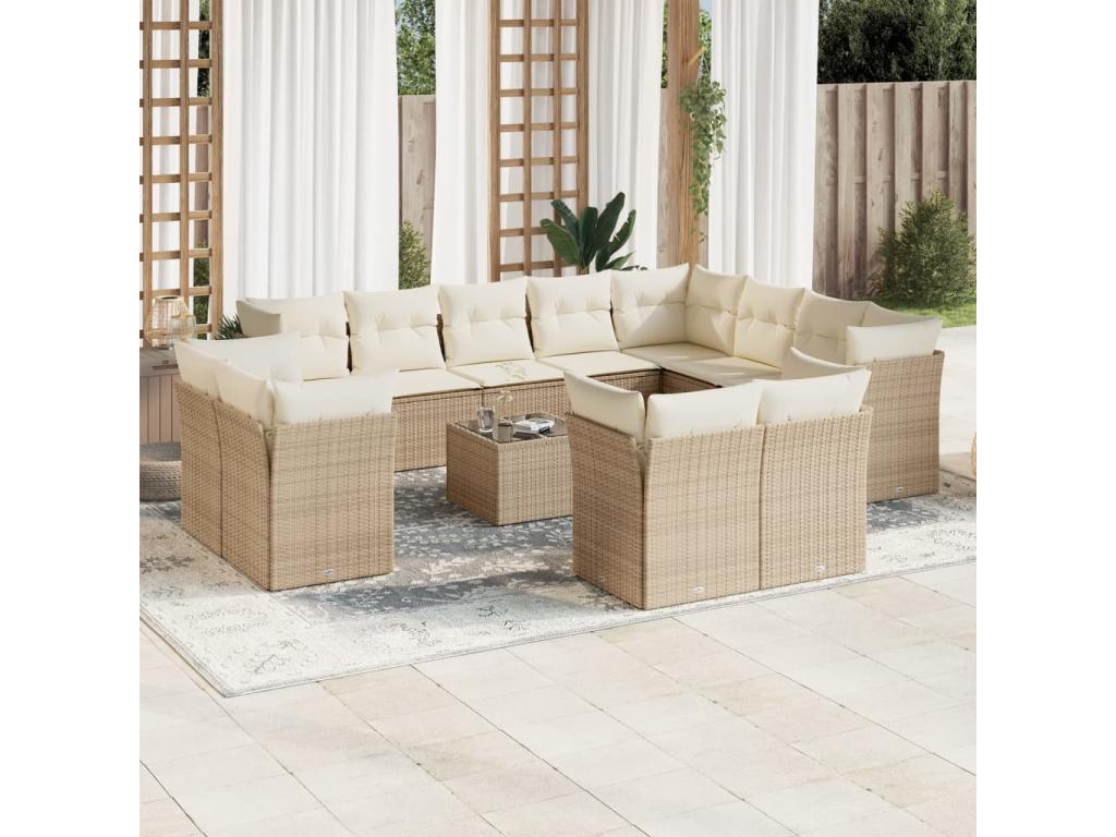 Salon de jardin avec coussins 13 pièces beige résine tressée HHXH30260