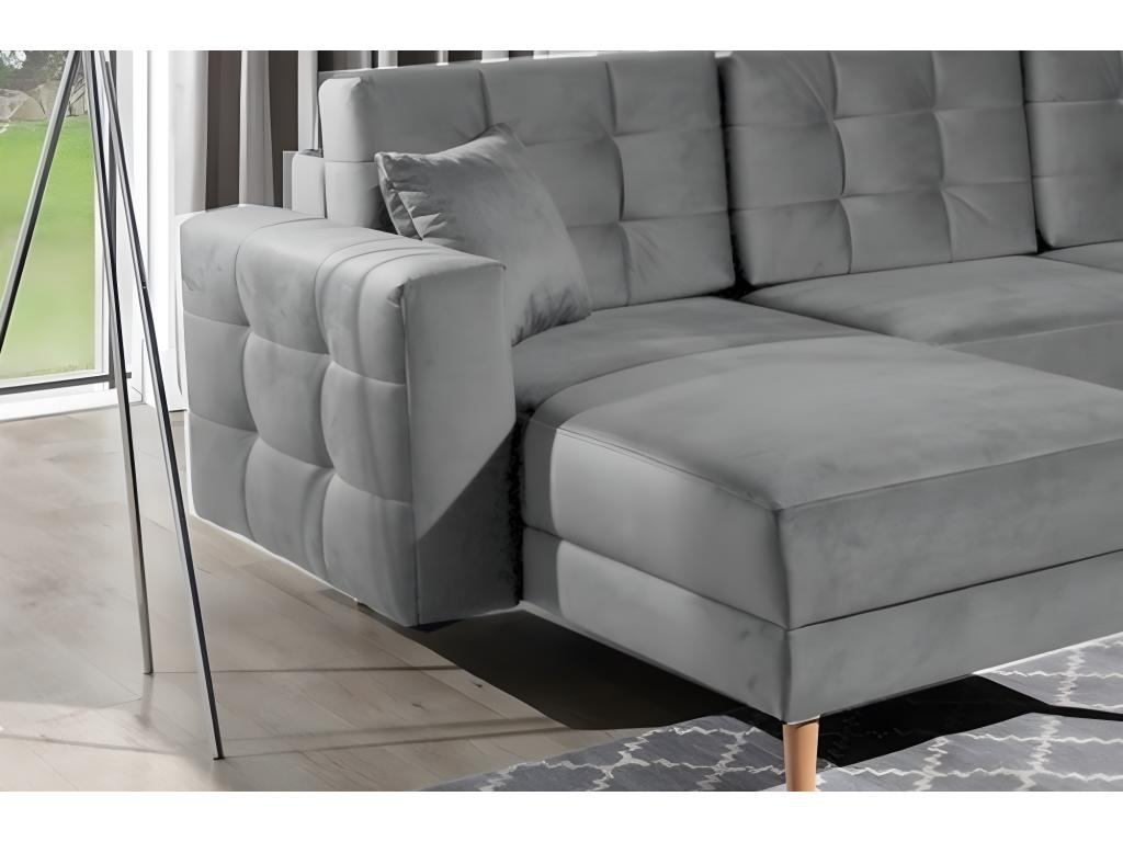 Canapé panoramique convertible - Ventoriq VELOURS - en tissu de qualité 5 places gris méridienne à gauche et angle à droite vu de face MIYE66766