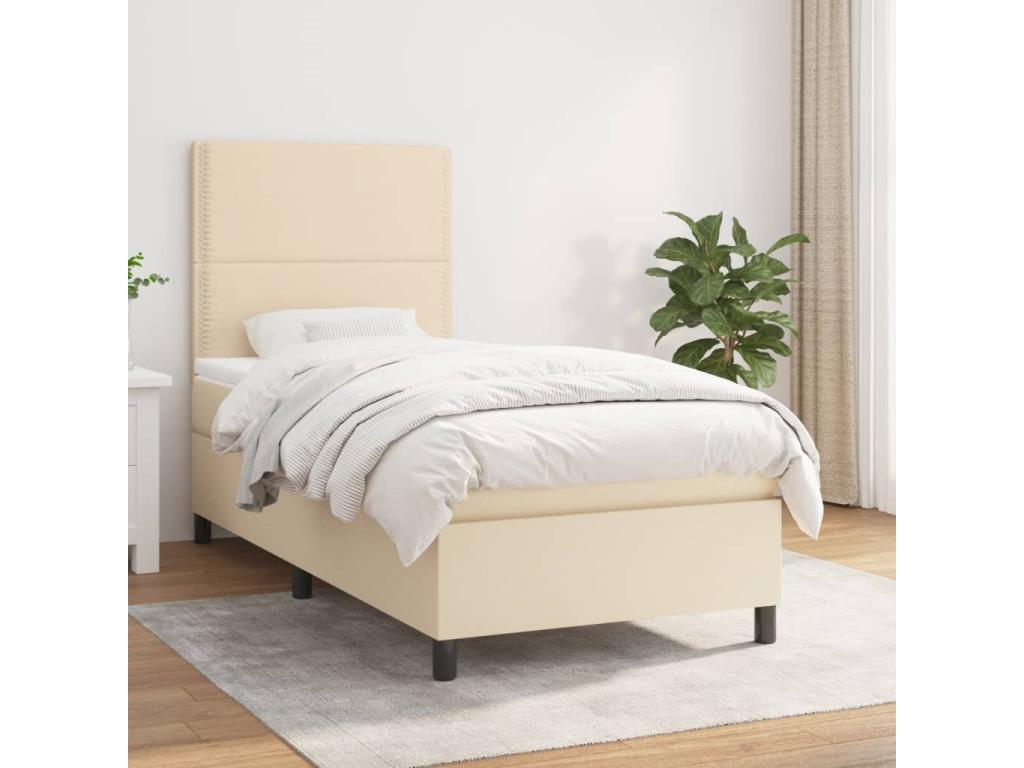 Lit à sommier tapissier et matelas Crème 90x190 cm Tissu WDDI38705