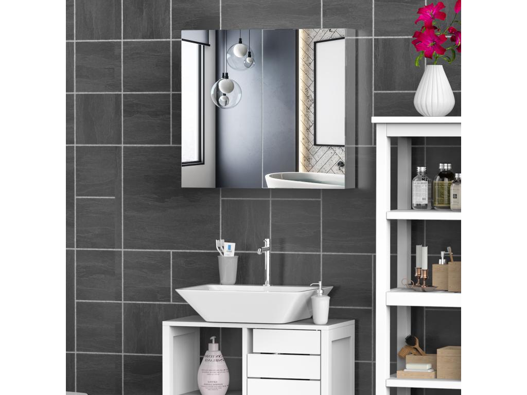 Armoire miroir rangement toilette salle de bain meuble mural dim- 60L x 12l x 55H cm acier inox. KVMF28027