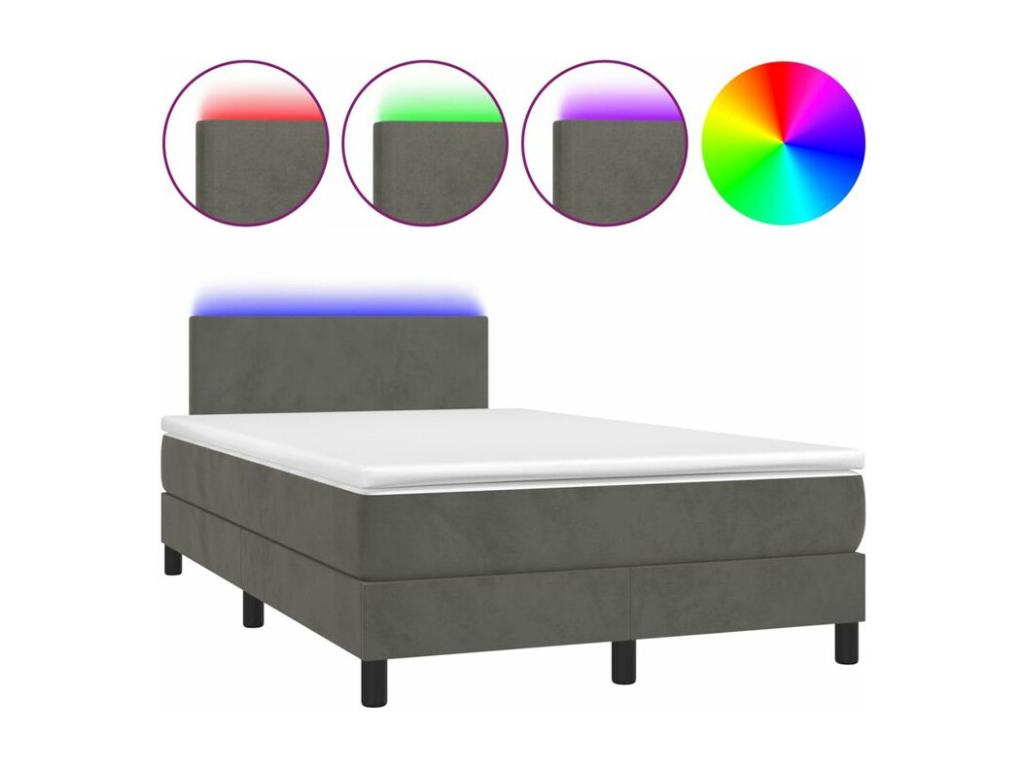 Sommier à Boislis de lit avec matelas LED Gris foncé 120x200 RNNL80348