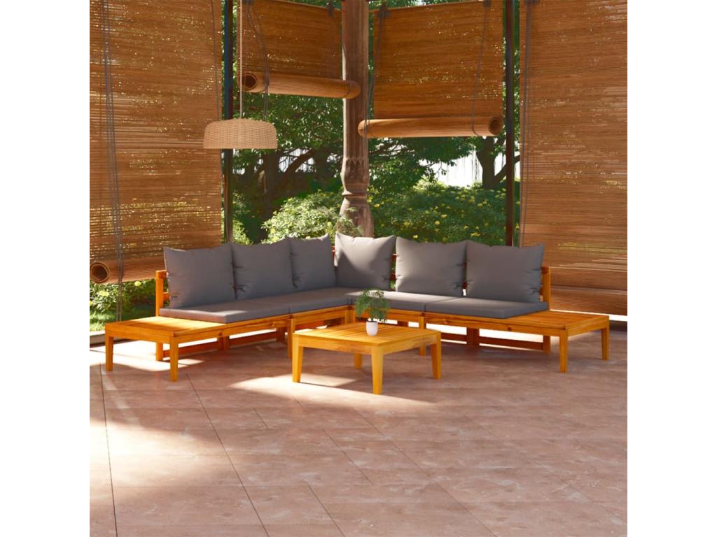 Salon de jardin 4 pièces avec coussins gris foncé Bois d'Ventoriq UWJY59890