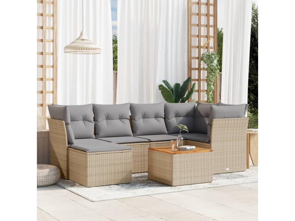 Salon de jardin avec coussins 7 pcs beige résine tressée DVAC38259