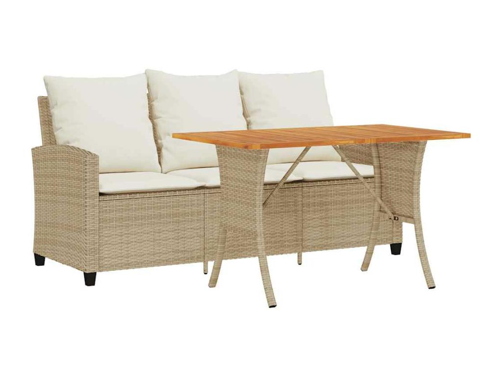 Canapé de jardin 3 places coussins table beige résine tressée ZVYG10026