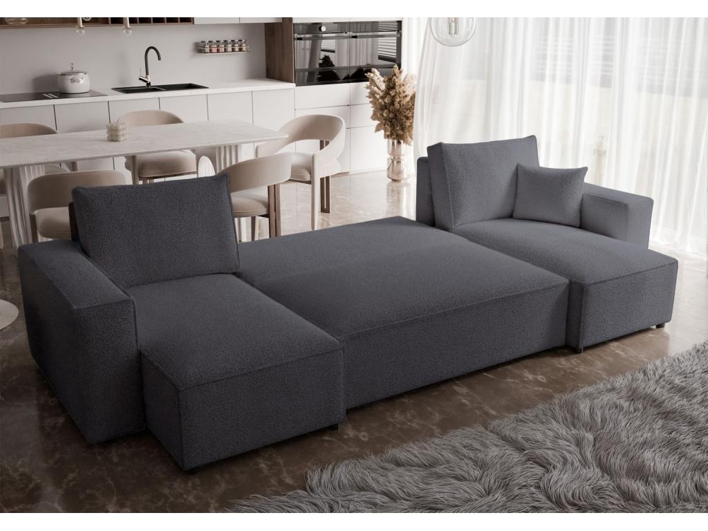 Canapé d'angle U convertible - en boucle gris foncé - Boislis CAEM74105