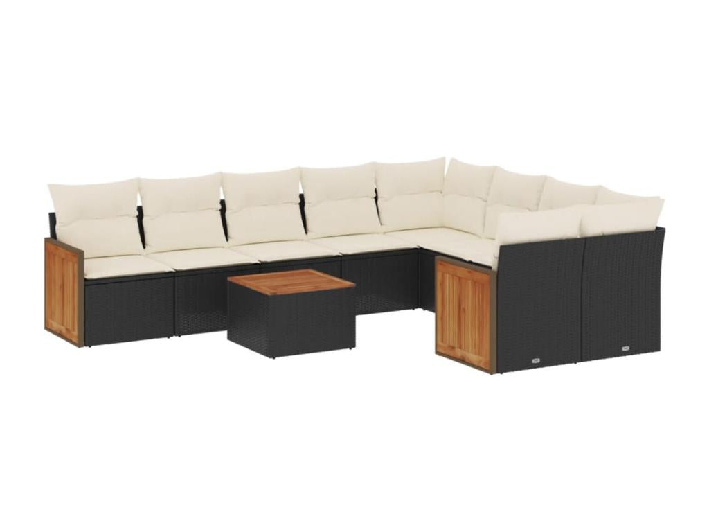 Salon de jardin 10 pcs avec coussins noir résine tressée NQMC13309